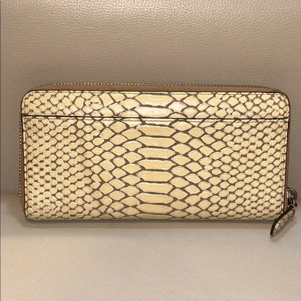 Coach Park Python Continental Long Wallet  Beige & Brown  Pte- owned
